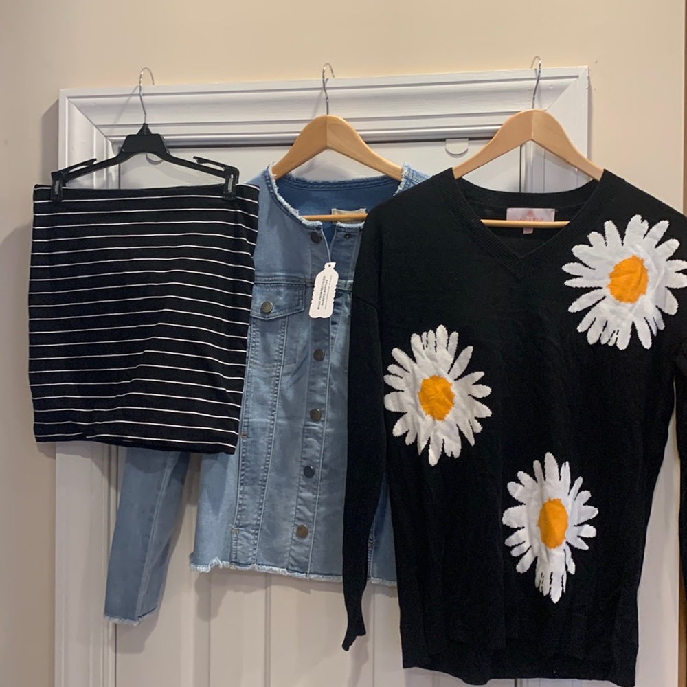 Logo Jean shirt size 0 Laurie felt daisy sweater xxs HM skirt size S whole set